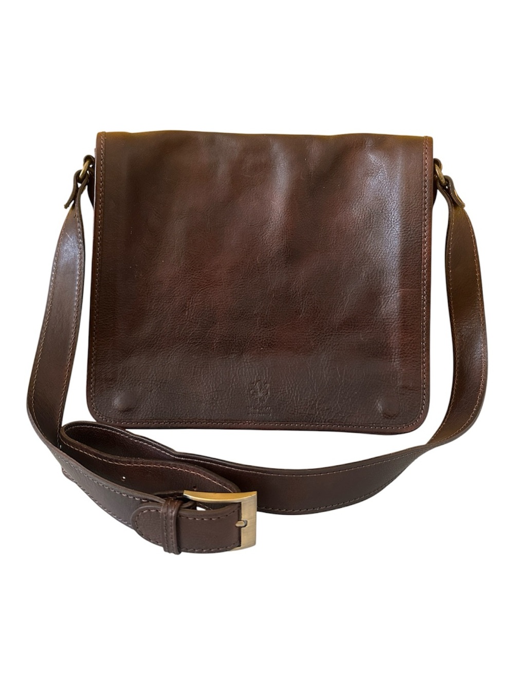 Vera Pelle Italy Classic Brown Leather Crossbody Messenger Bag Adjustable Strap